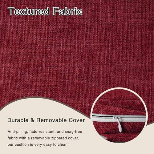 Image of OVOV 14x14 Chair Cushions for Metal Dining Chairs Set of 4 Red | Non Slip, Washable Removable Cover with Ties, Textured, for Dining Room, Kitchen Cafes Bistro Patio, Stackable Chairs