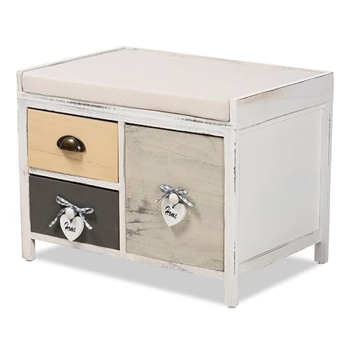 Baxton Studio Jacoby Modern Transitional Beige Fabric Upholstered And Multi-Colored Wood 3-Drawer Storage Bench #TOP21