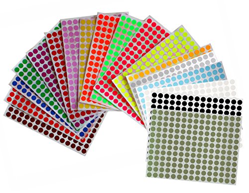 Royal Green Colored Labels for Color Coding ¼ inch 8mm Round Dot Stickers in 18 Assorted Colors - 3024 Pack