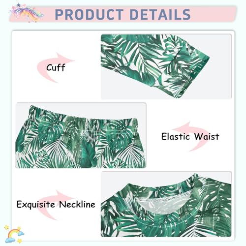 ALAZA Tropical Palm Leaves Watercolor Green Pajamas Long Sleeve Sleepwear 2-Piece Pajama Set4