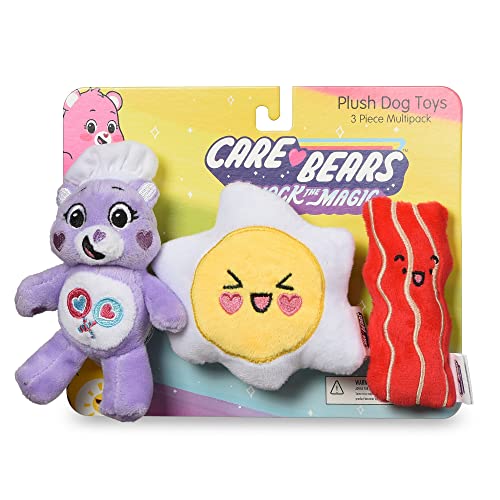 Image of Care Bear for Pets Pet Toy 3PC Set Share Bear Squeaker Flattie Plush with Crinkle Texture Eggs & Bacon | Share Bear for Dogs Squeaky Plush Toy | Collectible Dog Toys (FF20239), 4 Inch - 3 Pack