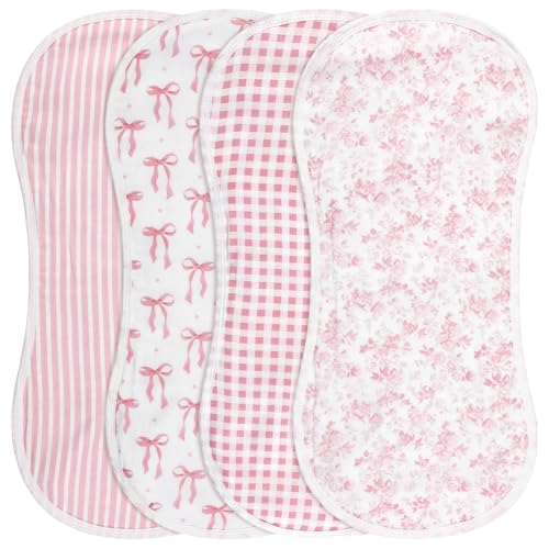 Boao 4 Pack Baby Burp Cloths Pink Bow...