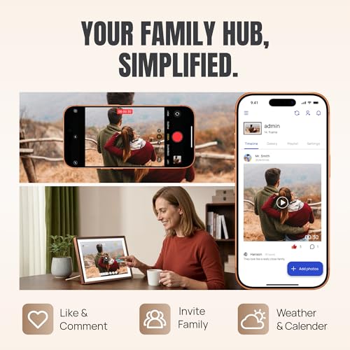 Image of ARZOPA 14 inch WiFi Digital Picture Frame Free Cloud Storage No Subscription 1920x1200 Touchscreen Metal Frame Load Live Photos Videos from Phone Ideal for Gifting - D14 Mocha Brown