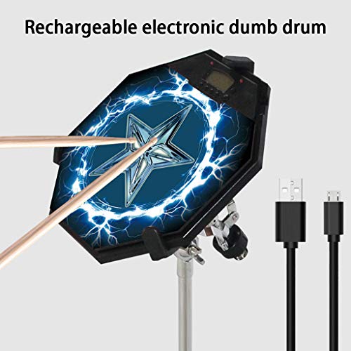 QLTY Oplaadbare elektronische domme Drum,12" Pad Dumb Pad,multifunctionele Drum Practice Pad, beat + meting + telling, met verstelbare standaard en drumstick - Image 4