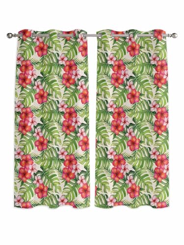 Palm Leaf Window Curtains Panels with Silver Grommet,Green Summer Tropical Plant Botanical Flower Kitchen Cafe Curtain Draperies Window Treatment Set for Living Room/Bedroom/Bathroom/Cafe,84x84