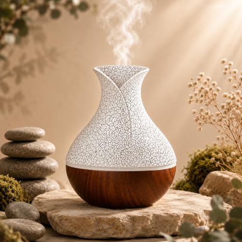 Image of Lakshiv Aroma Diffuser Humidifier for Room & Home with LED Light | Ultrasonic Cool Mist Air Humidifier for Bedroom | Essential Oil Diffuser | Wood Grain Finish | 30ml | Touch Operation (Brown Crystal)