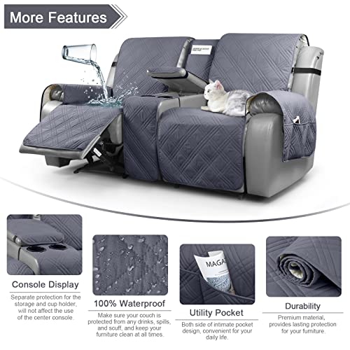 Taococo Loveseat Recliner Cover With Console, Non-Slip Pet Cover For Dual Loveseat Recliner, Split Reclining Loveseat Cover Recliner Furniture Protector With Elastic Straps (2 Seater, Dark Grey) #TOP2