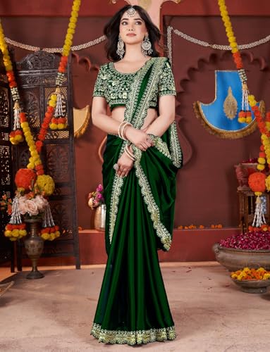 Image of DHARMEE Women's Elegant Designer Sarees Premium Rangoli Fabric with Embellished Border, Lightweight and Stylish Ethnic Wear - Perfect for Parties, Weddings, and Festive Occasions..