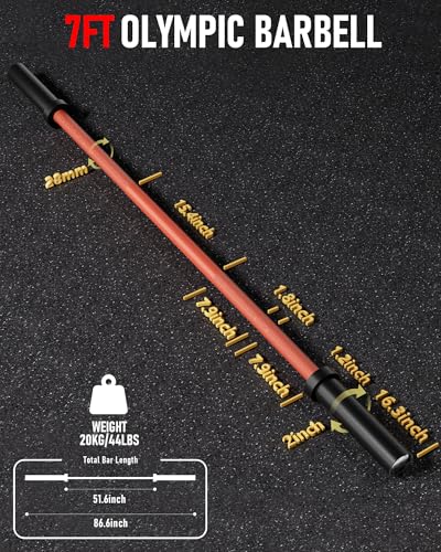 GarveeLife 7FT Olympic Barbell, Weight Bar For Weightlifting and Powerlifting, 45lb Olympic Bar with Needle Bearings & Brass Bushings, 1500LBS Strength Training Bar Fit 2" Standard Weights Home Gym - Image 3