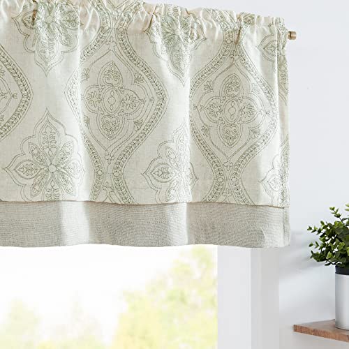 Jinchan JC009DYM-DMEMB-5018C04 Linen Valance Curtain 18 Inch Length Medallion Damask Embroidered Kitchen Valance cover