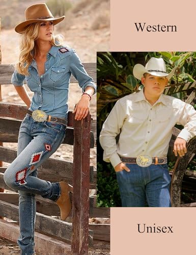Western Belts for Women Men Cowgirl Cowboy Brown Engraved Rodeo Leather Belt Country Outfits Jeans4