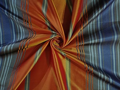 Taffetas de soie coupon tissu au mètre rayure satin orange bleu gris TAFS72