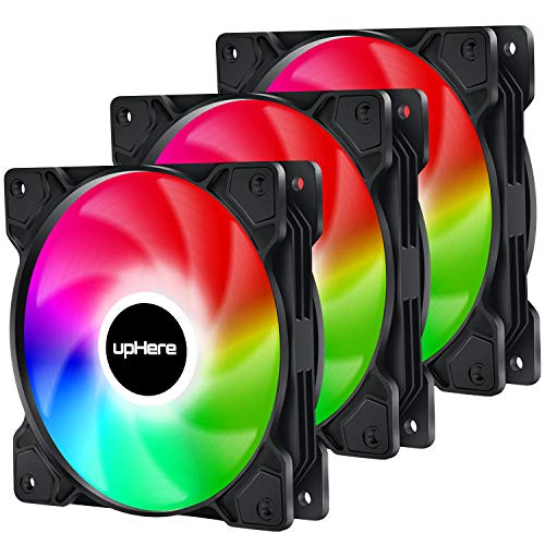upHere Long Life 120mm PWM 4-Pin High Airflow Quiet Edition Dynamic Rainbow LED Case Fan for PC Cases, CPU Coolers, and Radiators 3-Pack,SR12CF4-3