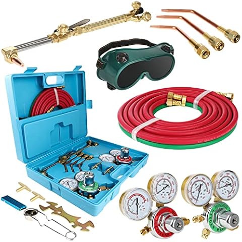 Oxygen Acetylene Torch Kit Oxy Gas Welding Cutting Brazing Set Portable Welder Tool Nozzles Regulator Hose Gauges Blue Case Cover
