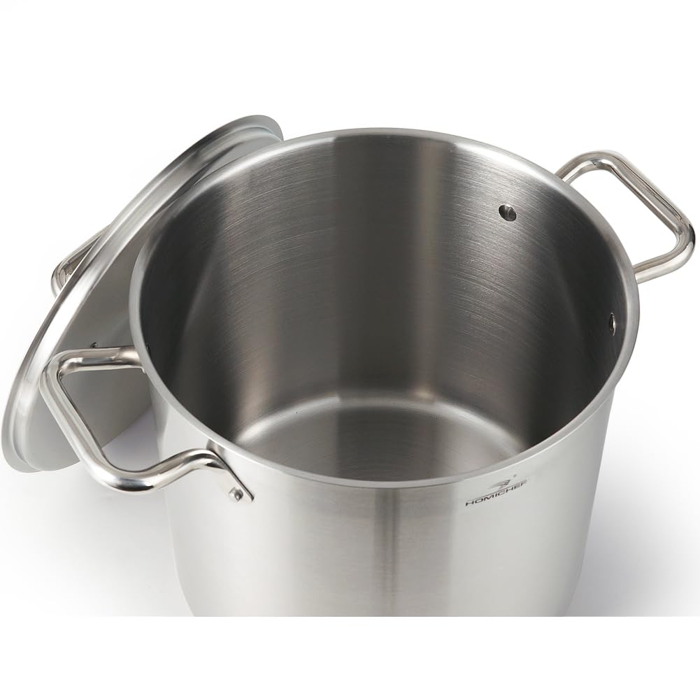 HOMICHEF Pentola per pasta in acciaio inox senza nichel da 13 litri, con colino e coperchio – Cestini in acciaio inox di grado commerciale – Set di pentole a vapore a induzione lucidate opache da 13