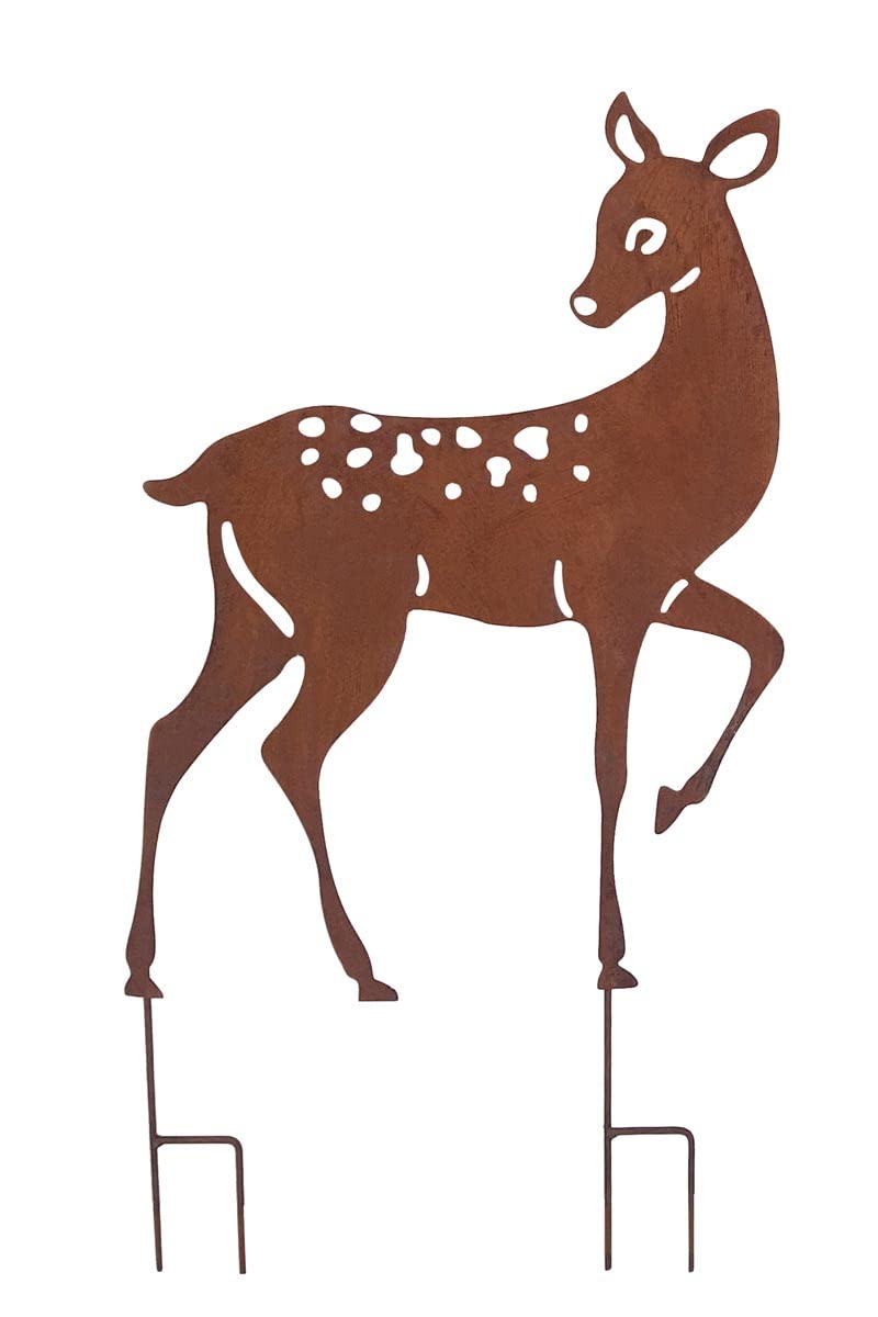 KUHEIGA 2er Set Gartenstecker REH + Hirsch Tier Metall Rost Höhe: 82, 100cm Gartenfigur Gartendeko