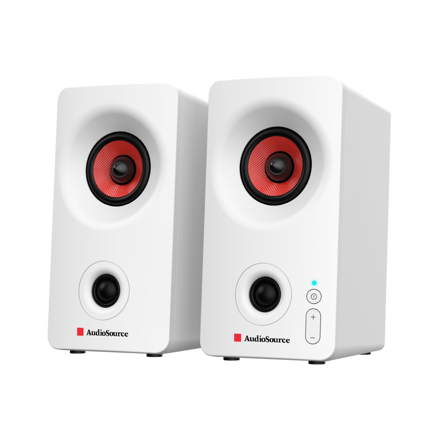 Audiosource Desktop PC Speakers with Bluetooth 5.3, USB-C Plug &amp; Play, 2.0 Stereo Computer Speakers with Dual 2" Drivers, Compact Design, AUX Input, LED Indicator (White)