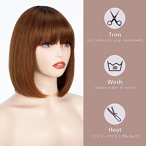 FASHION IDOL Bob Human Hair Wig with Bangs for Black Women Short Straight Hair 10 Inch Natural Black Glueless Machine Made Short Bob Wigs - Image 4