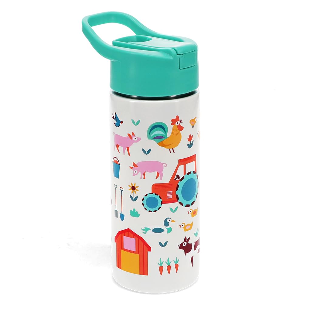 Rex London Stainless steel bottle with push button lid 500ml - Farmyard