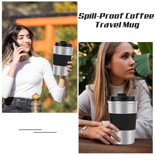 Image of Vacuum Insulated Stainless Steel Travel Coffee Mug,Leak Proof Cup with Lid | 304 stainless steel mug with vacuum insulation, leak proof lid, silicone grip and car cup holder friendly design