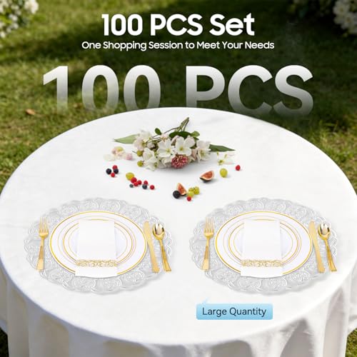 100 placas plateadas de plástico 13" redondas miniatura 3