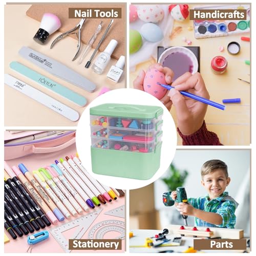 Image of Gifhomfix 4-Layer Plastic Craft Organizers and Storage Box with Removable Trays, Storage Containers with lids and Handle, Art Supply Storage Organizer for Organizing Bead, Sewing, Tool（Green）