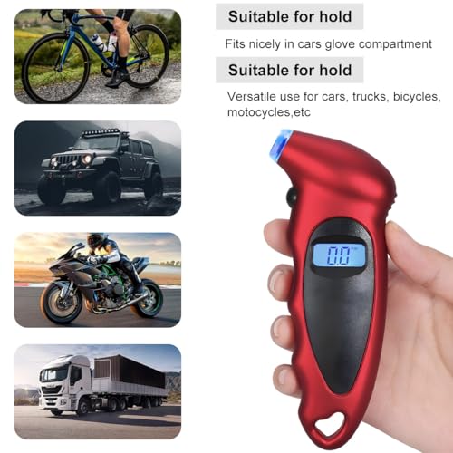 Image of KVAEY Digital Tire Pressure Gauge, 150 PSI 4 Settings Accurate Tire Gauge with Non-Slip Grip, Backlight LCD Tire Pressure Gauge Reader Checker Tool for Car Truck Bicycle Motorcycle (Red)