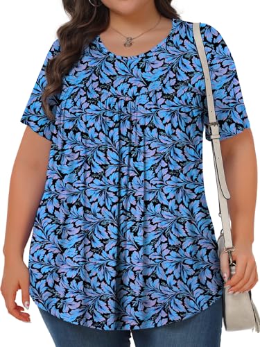 Image of Tencede Womens Plus Size Tops Tunic Short Sleeve Crew Neck Shirts Casual Soft Blouse 1X-5X
