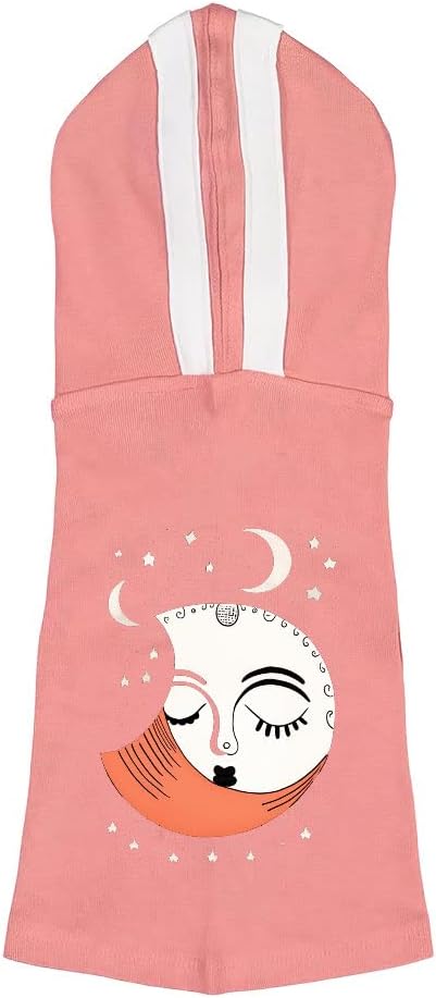 Crescent Moon Face Dog Shirt with Hoodie - Mystical Dog Hoodie - Graphic Dog Clothing - Pink White, L