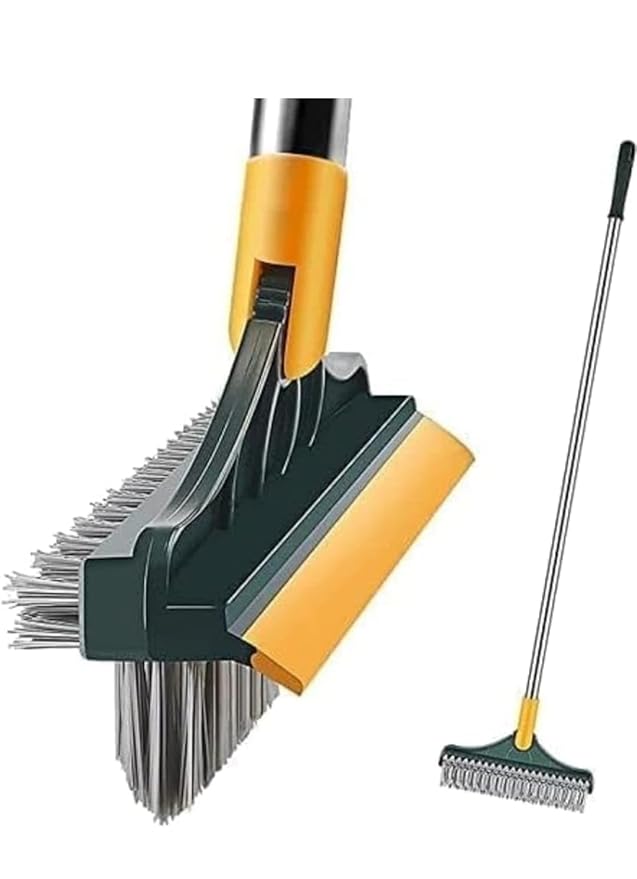 SMTG® Bathroom Cleaning Brush with Wiper, 120° Rotate Floor Scrub Brush with Long Handle for Tiles, Home Kitchen (3 in 1)