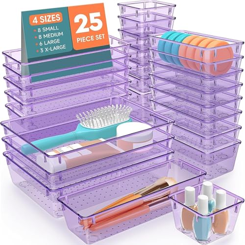 SpaceHacks 25 PCS Plastic Drawer Organizer Set, 4-Size Versatile Organizer