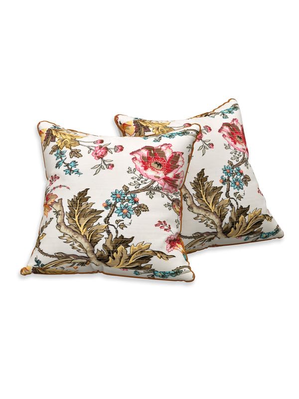 Image of Pure Cotton Quilted Cushion Cover 16x16 Inch | Anokhi Print Decorative Throw Pillow Cover | Soft Cotton Sofa Cushion Cover with Hidden Zipper | Living Room Bedroom Home Decor