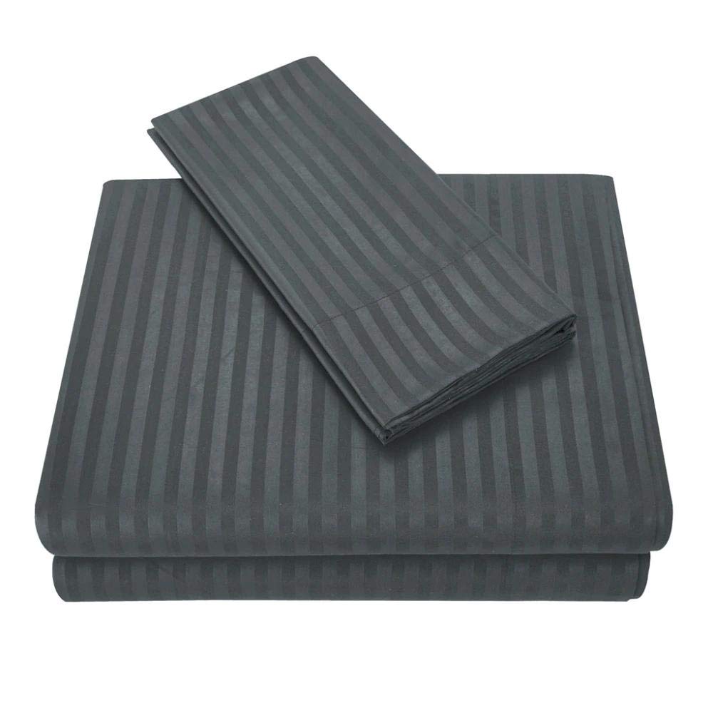 MIL Furnishings Polycotton Self Stripe Plain Duvet Cover Quilt Cover (Grey, Double 90" x 100") 1