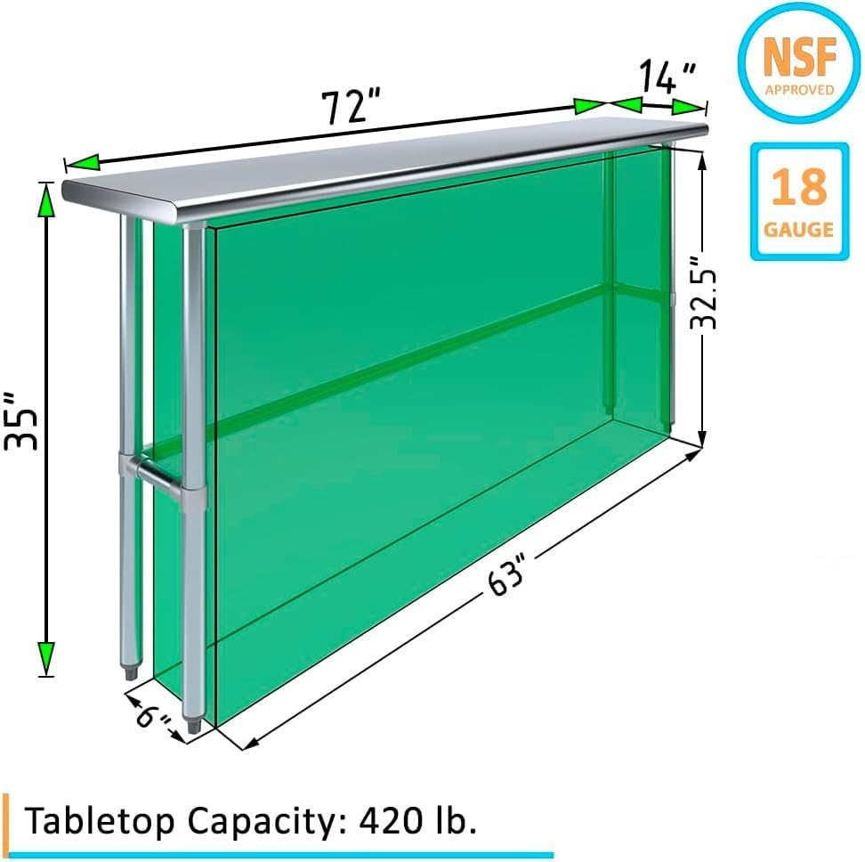 Image of 72 inchx14 inch Open Base Stainless Steel Work Table, NSF