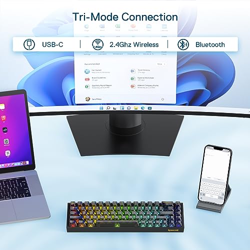 Image of Redragon K631 PRO 65% 3-Mode Wireless RGB Gaming Keyboard, 68 Keys Compact Full-Transparent Mechanical Keyboard w /Hot-Swap Free-Mod PCB Socket, Translucent Custom Switch Black