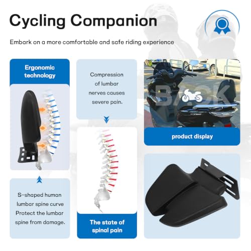 Image of Mokuo C-Shape Motorcycle Backrest - Universal Easy-Mount Base, Comfortable Body-Hugging Support with PU Foam, Fits ATV Scooter Cruiser Moped & Bike Luxury Double Humpta type
