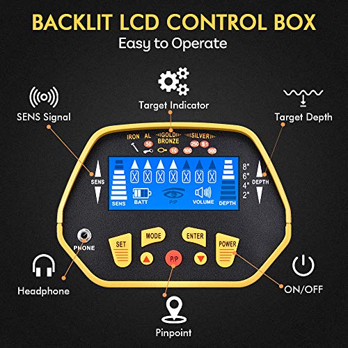 RM RICOMAX Metal Detector for Adults & Kids - High-Accuracy Waterproof Metal Detector w/LCD Display Control Box [P/P Function & DISC Mode & Distinctive Audio Prompt] 10 Inch Search Coil, Yellow - Thumbnail 2