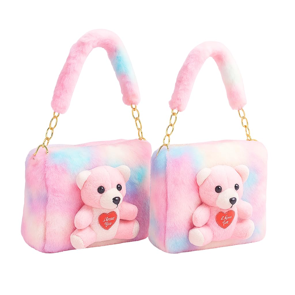 Girls Sling Bag Cute Sling Bag Combo for Kids Teddy Slingbag Mini Handbag Combo Fur Toy Bag