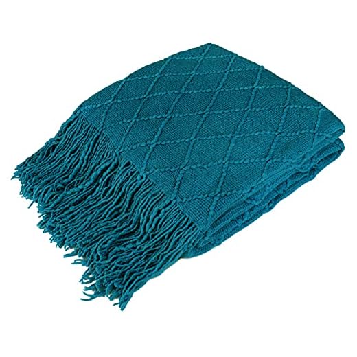 PAVILIA Knitted Throw Blanket Fringe Teal Turquoise Blue | Decorative Tassel Boho Farmhouse Decor Couch Bed Sofa Fall Outdoor | Woven Modern Textured Afghan Soft Lightweight Cozy Acrylic 50x60