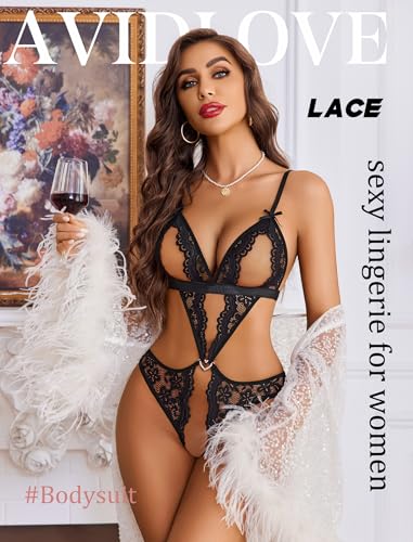Avidlove Lingerie for Women Sexy Lace Bodysuit Deep V Teddy Babydoll One Piece Lingerie2