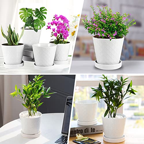 Efispss Flower Planter –5 Inch Ceramic Plant Pots With Drainage Holes And Ceramic Tray - Gardening Home Desktop Office Windowsill Decoration Gift Set Of 4 - Plants Not Included (White) #TOP4
