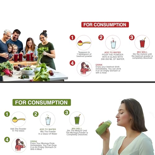 Image of NeutraLeaf Organic Moringa Powder 200g + Beetroot Powder 200g Combo for Men & Women | 100% Pure Superfood | Supports Immunity, Energy, Digestion, Heart Health | 67 Servings Each Pack
