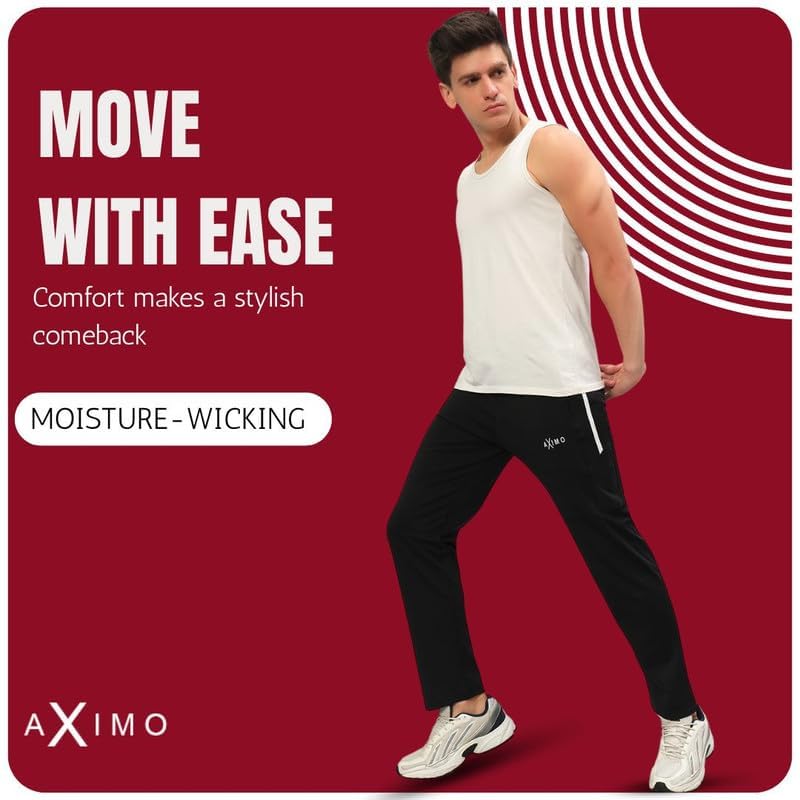 Image of AXIMO Sports Track Pants for Men Athletic Fit Joggers with Side Stripes Stretchable Breathable Fabric Elastic Waistband Drawstring Gym Running Casual Wear Mens Track Pant