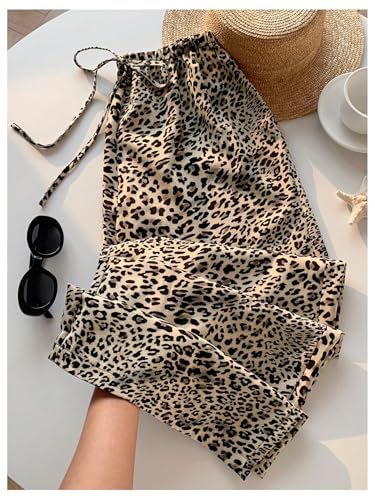 Image of SHENHE Women's Cheetah Print Wide Leg Baggy Pants Y2k Side Loose Streetwear Trousers
