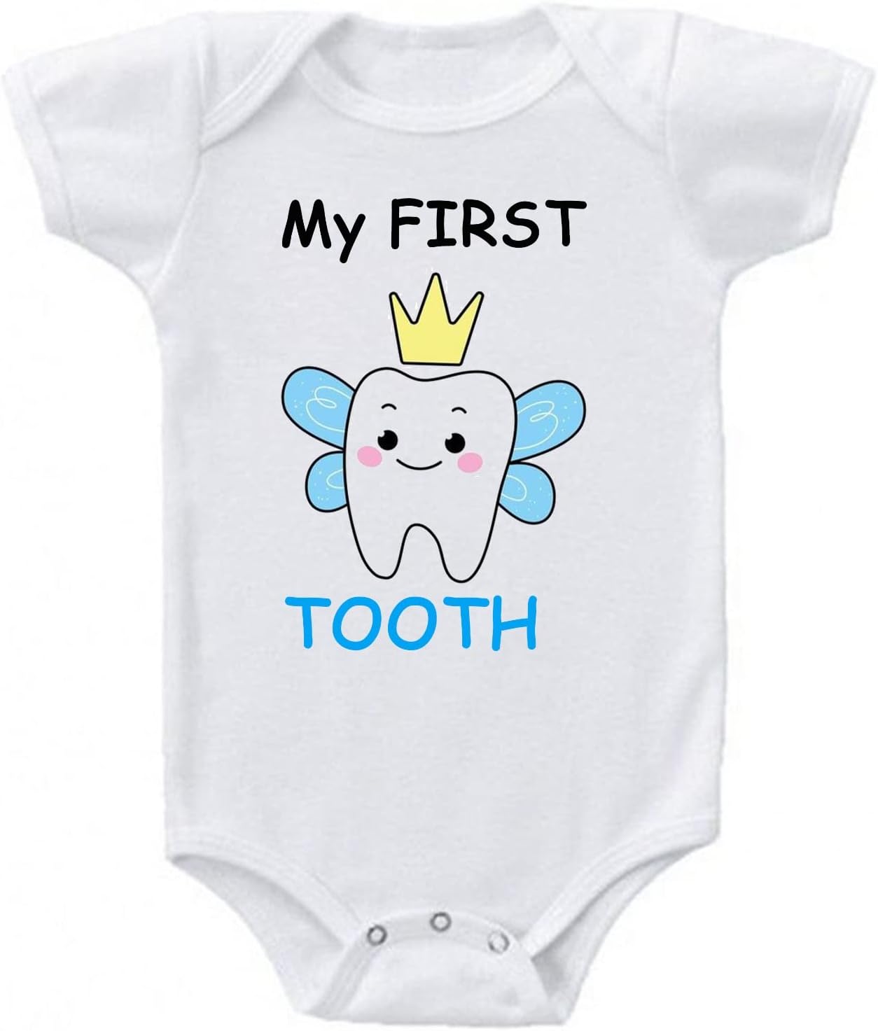 American Apple Baby Bodysuits Newborn Half Sleeve Neck Cotton Blend Cute My First Teeth, Tooth Printed Rompers For Baby Boy & Girl (9-12 Months, Modern,
