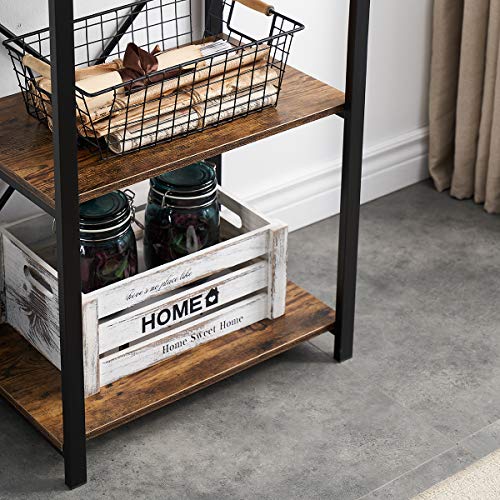 SHOCOKO Side Tables for Living Room, End Table with Storage Shelves, Industrial Metal and Wood Nightstand Telephone Table, Rustic Brown