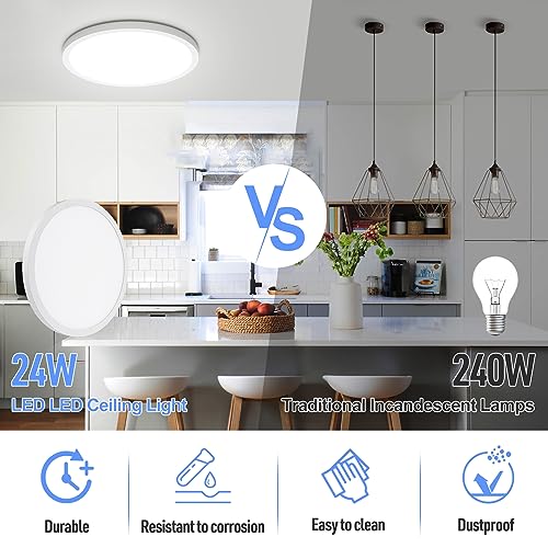 SunRider LED Flush Mount Ceiling Light Fixture, 5000K Daylight White, 2400LM, 12 Inch 24W White Round Flat Bedroom Lights, 240W Equiv. Non-Dimmable by SunRider - Image 3