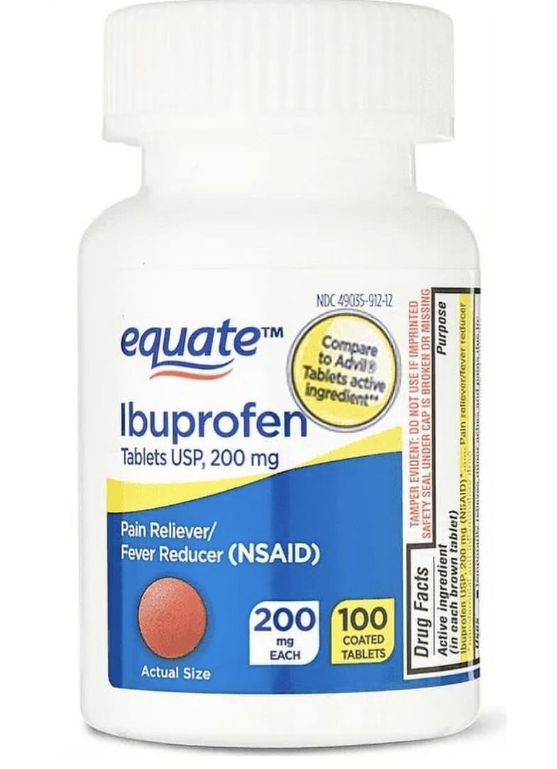 Equate EQ-MO100 Ibuprofen Pain Reliever & Fever Reducer, 200 mg, 100 Caplets