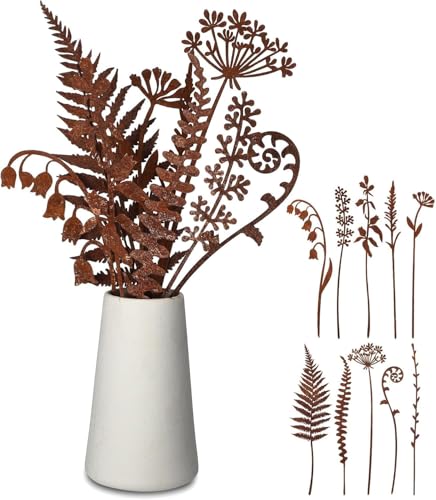 Gartenstecker Rost Blumen Gartendeko für Draußen Wetterfest Rostige Metall Blumenstecker Rostdeko Roststecker Garten Pflanzenstecker Metallstecker Rost Deko für Rasen Hof Balkon Blumentopf (B/10PCS)