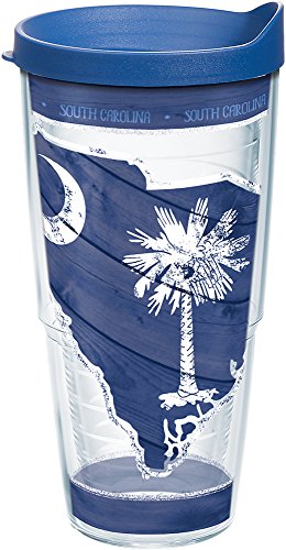 Tervis South Carolina Wood State Outline Insulated Tumbler with Wrap and Blue Lid, 24oz, Clear